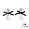 He Fang Bow Silk Ribbon Earrings, Same Style as Yang Mi