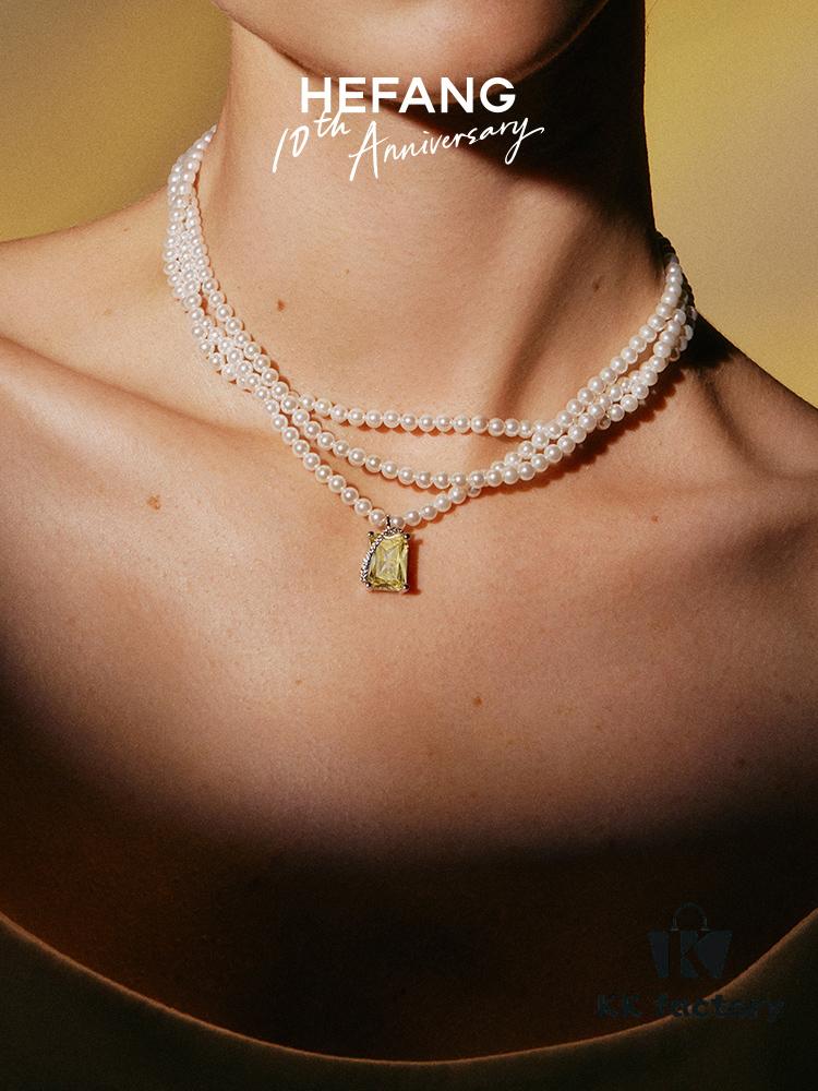 6930046f12f62673a6faaf84 HEFANG Jewelry Gilded Sugar Triple Chain Necklace with Extension Chain