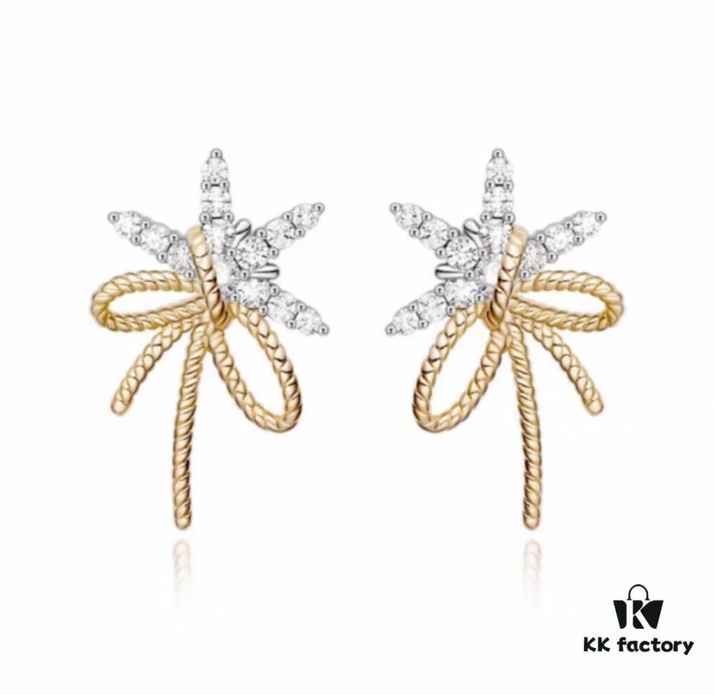 693004a912f62673a6fab013 Floating Silk Ribbon Snowflake Stud Earrings for Women