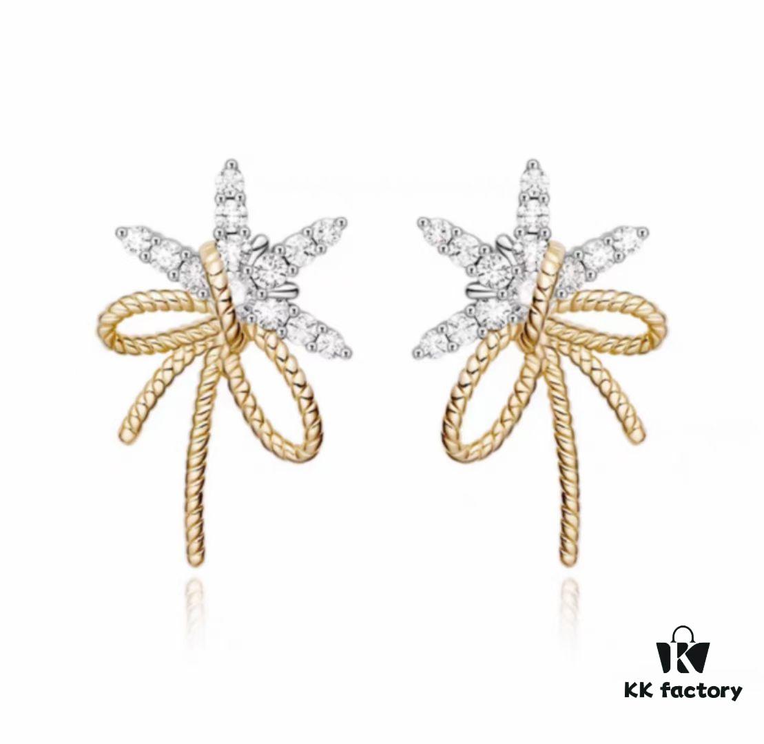 693004a912f62673a6fab013 Floating Silk Ribbon Snowflake Stud Earrings for Women