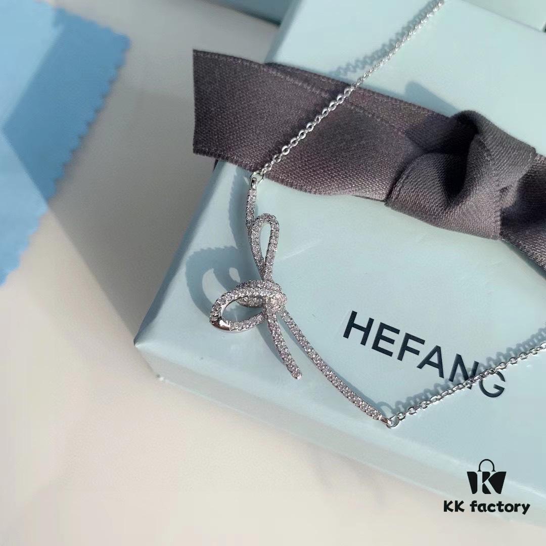 693004be12f62673a6fab04f HeFang Bestseller - Ribbon Knot Pendant Necklace, Luxurious Wedding Jewelry, Elegant and Sparkling Collarbone Chain