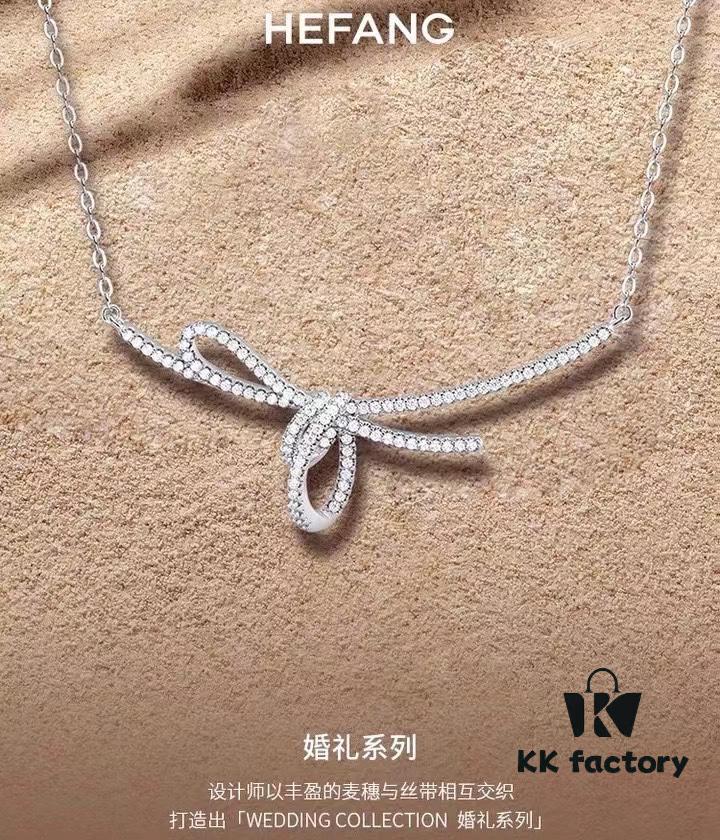 693004c112f62673a6fab056 HeFang Bestseller - Ribbon Knot Pendant Necklace, Luxurious Wedding Jewelry, Elegant and Sparkling Collarbone Chain