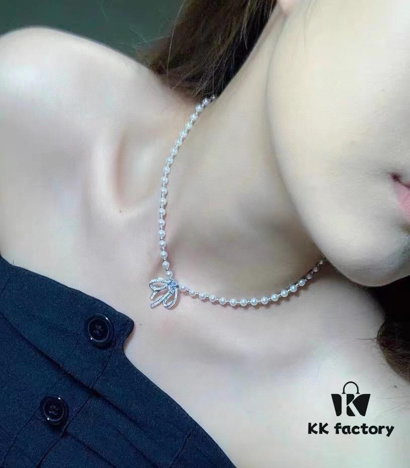 693004c212f62673a6fab05a HeFang Jewelry Elizabeth Necklace - Bow Pendant Luxury Wedding Collar Chain, 42cm Adjustable