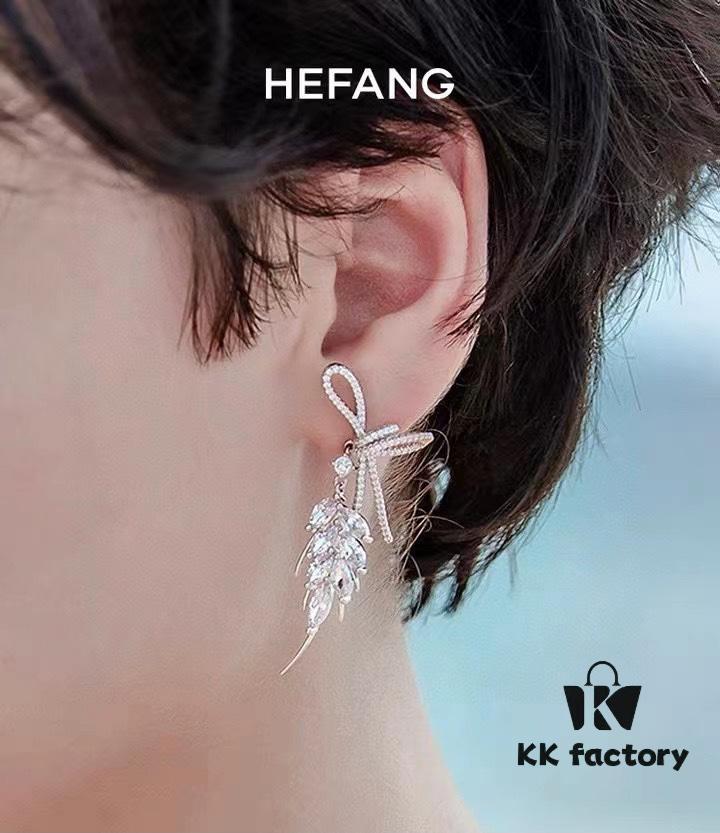 693004c312f62673a6fab05d HeFang Jewelry Ribbon Wheat Ear Stud Earrings, Minimalist Elegant Design, 2021 Wedding Collection