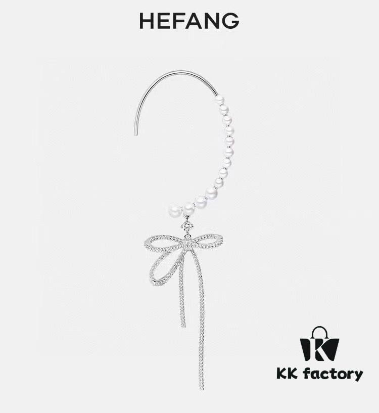 693004c412f62673a6fab05f HeFang Jewelry Pearl Bow Earrings, High-End Ear Clip Without Piercings, Reverse Hanging Design