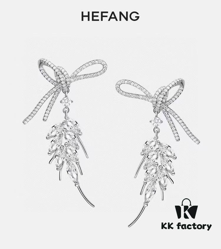 693004c612f62673a6fab063 HeFang Jewelry Ribbon Wheat Ear Stud Earrings, Minimalist Elegant Design, 2021 Wedding Collection