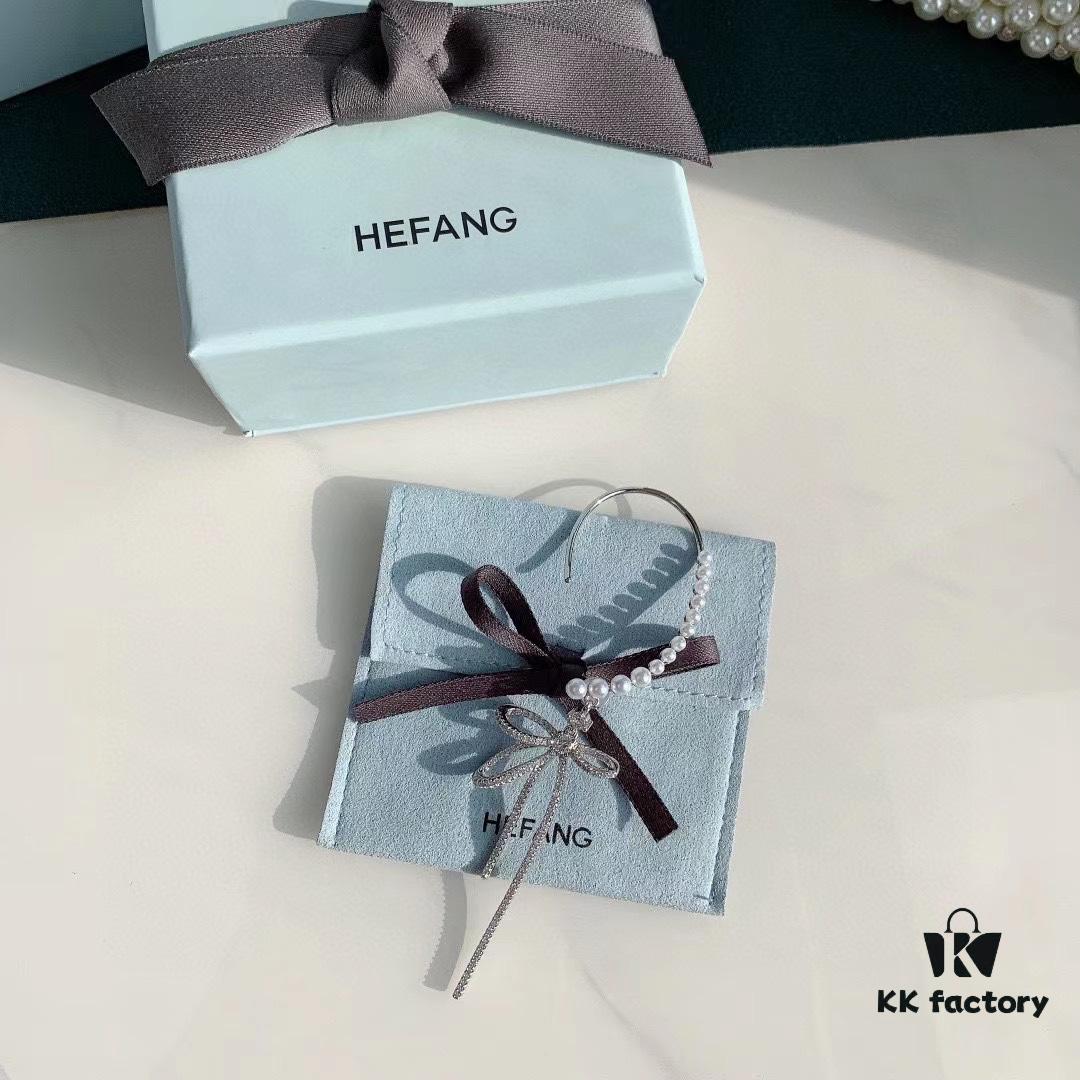 693004c612f62673a6fab065 HeFang Jewelry Pearl Bow Earrings, High-End Ear Clip Without Piercings, Reverse Hanging Design