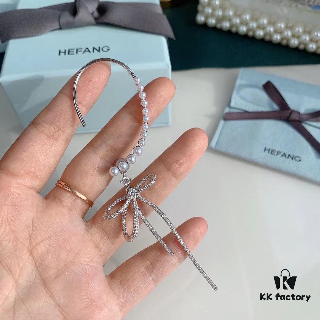 693004c612f62673a6fab066 HeFang Jewelry Pearl Bow Earrings, High-End Ear Clip Without Piercings, Reverse Hanging Design