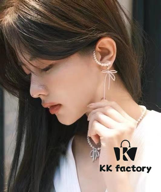 693004c612f62673a6fab067 HeFang Jewelry Pearl Bow Earrings, High-End Ear Clip Without Piercings, Reverse Hanging Design