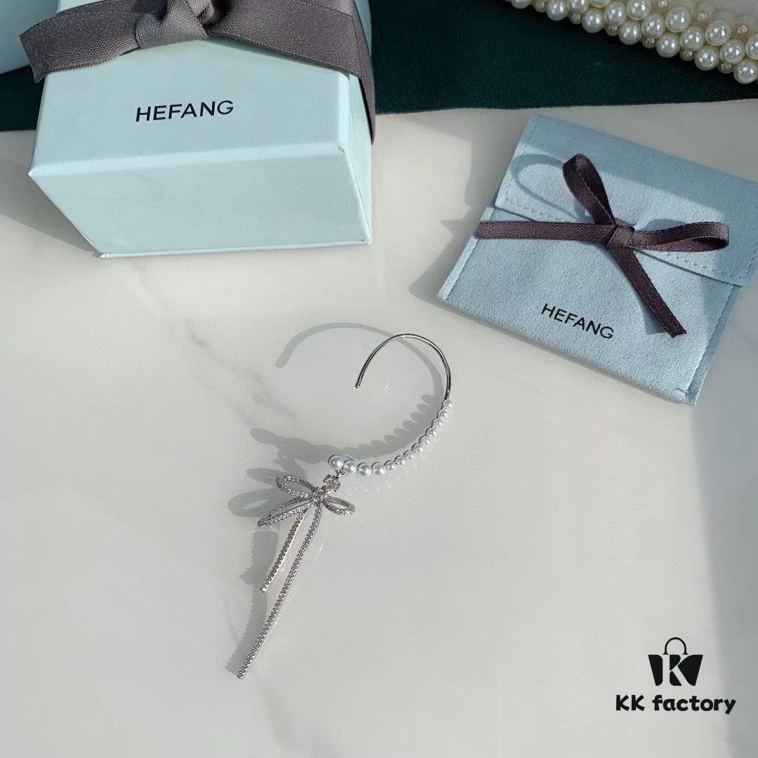 693004c712f62673a6fab069 HeFang Jewelry Pearl Bow Earrings, High-End Ear Clip Without Piercings, Reverse Hanging Design
