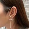 693004c712f62673a6fab06a HeFang Jewelry Pearl Bow Earrings, High-End Ear Clip Without Piercings, Reverse Hanging Design