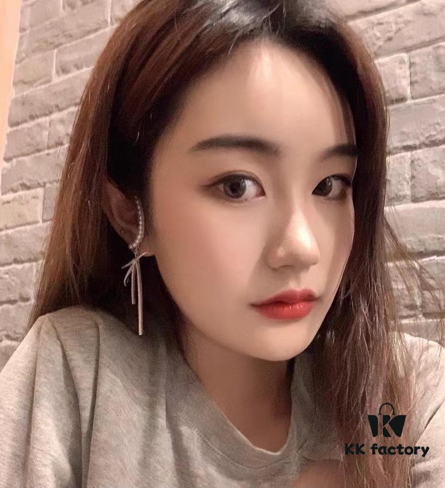 693004c712f62673a6fab06b HeFang Jewelry Pearl Bow Earrings, High-End Ear Clip Without Piercings, Reverse Hanging Design