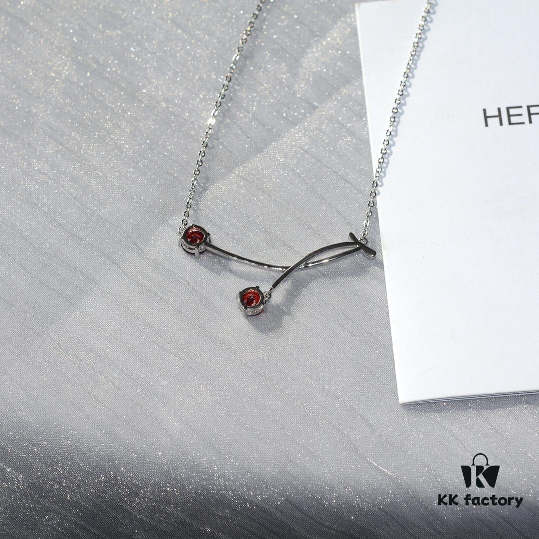 693004e212f62673a6fab0a9 HEFANG 925 Sterling Silver Cherry Collar Necklace, Designer Pendant Jewelry