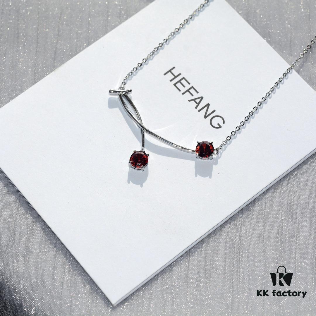 693004e412f62673a6fab0ae HEFANG 925 Sterling Silver Cherry Collar Necklace, Designer Pendant Jewelry