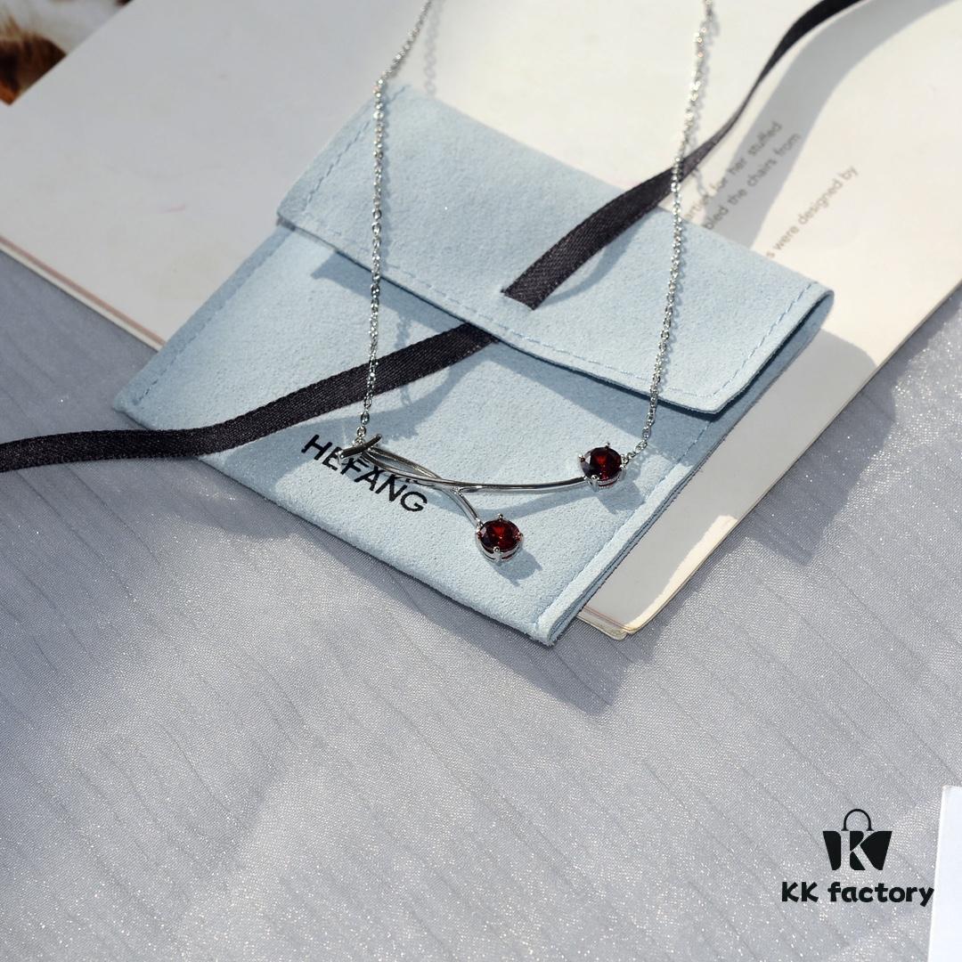 693004e712f62673a6fab0b4 HEFANG 925 Sterling Silver Cherry Collar Necklace, Designer Pendant Jewelry
