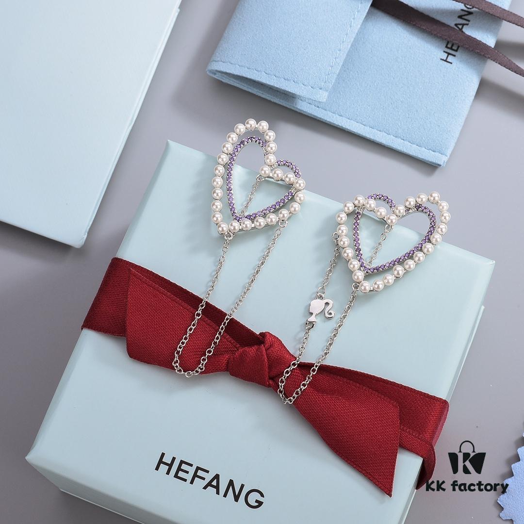693004f912f62673a6fab0de HEFANG Jewelry Romantic Heart Purple Zirconia S925 Sterling Silver Stud Earrings - Barbie Collection, High-End Design, Celebrity-Inspired Style
