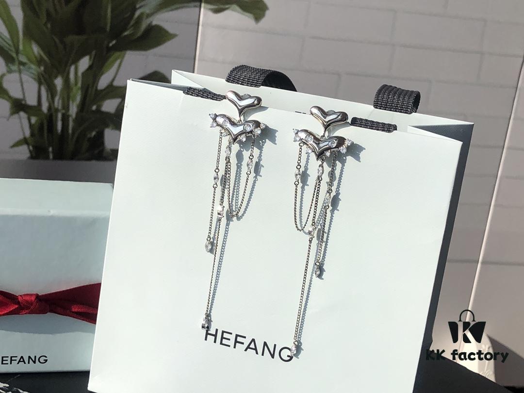 HEFANG New Arrival Peach Blossom Tiger Tassel 925 Silver Stud Earrings