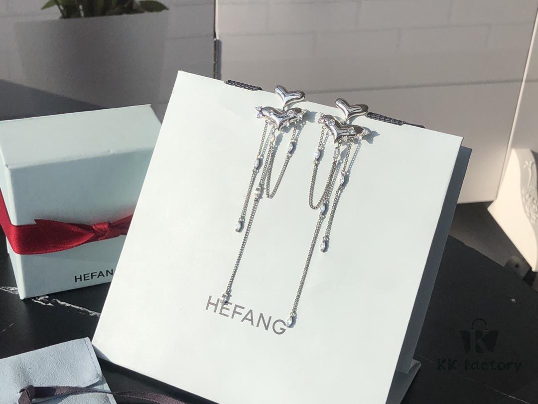 HEFANG New Arrival Peach Blossom Tiger Tassel 925 Silver Stud Earrings