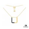 A Family Monaco Lake Blue Square Geometric Necklace and Ear Clips, Elegant Collarbone Pendant Gift for Girlfriend