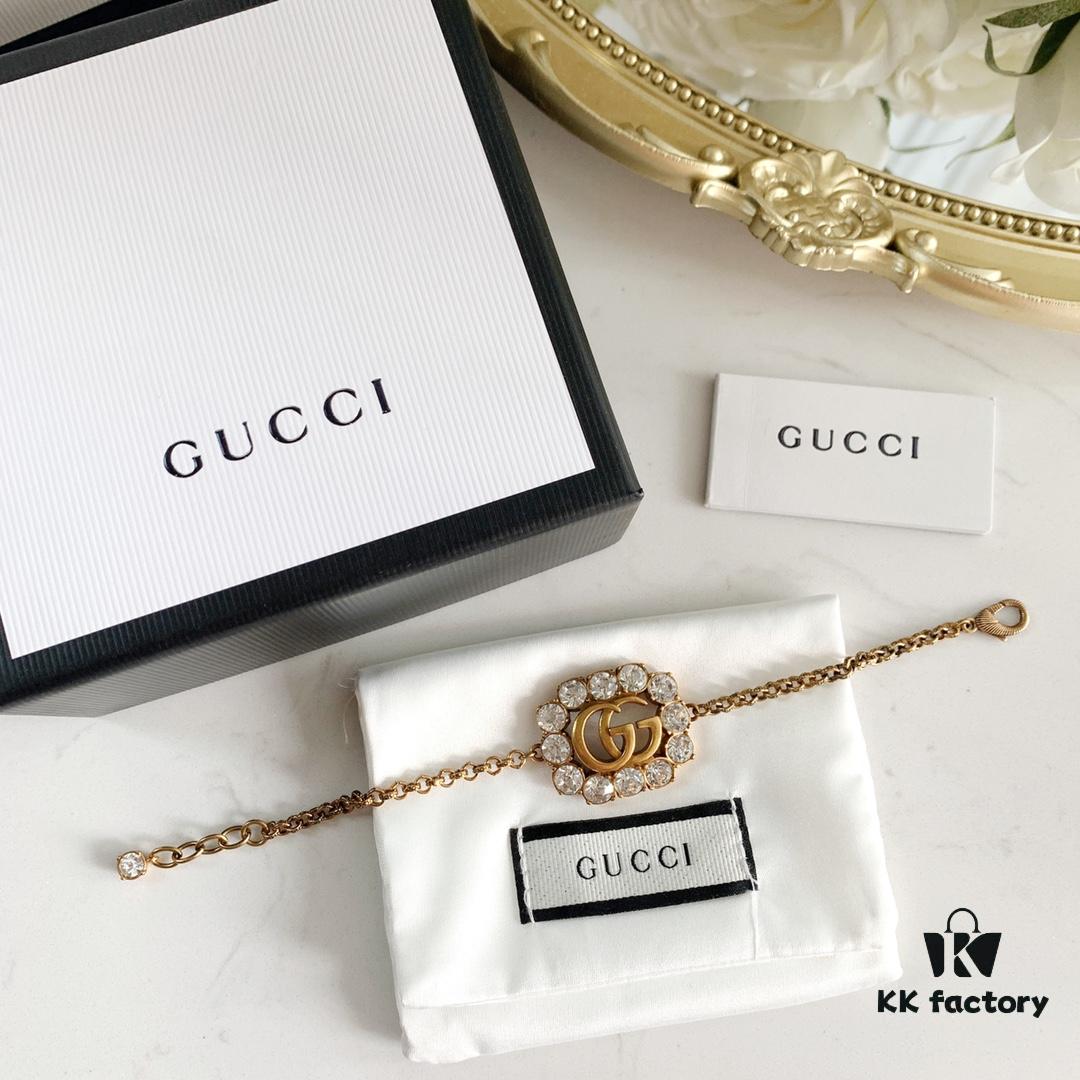 693005e412f62673a6fab1e9 New Year Gift 🎁 2020 New Gucci Double G Full Diamond Necklace Bracelet, Counter-Matching Brass Material