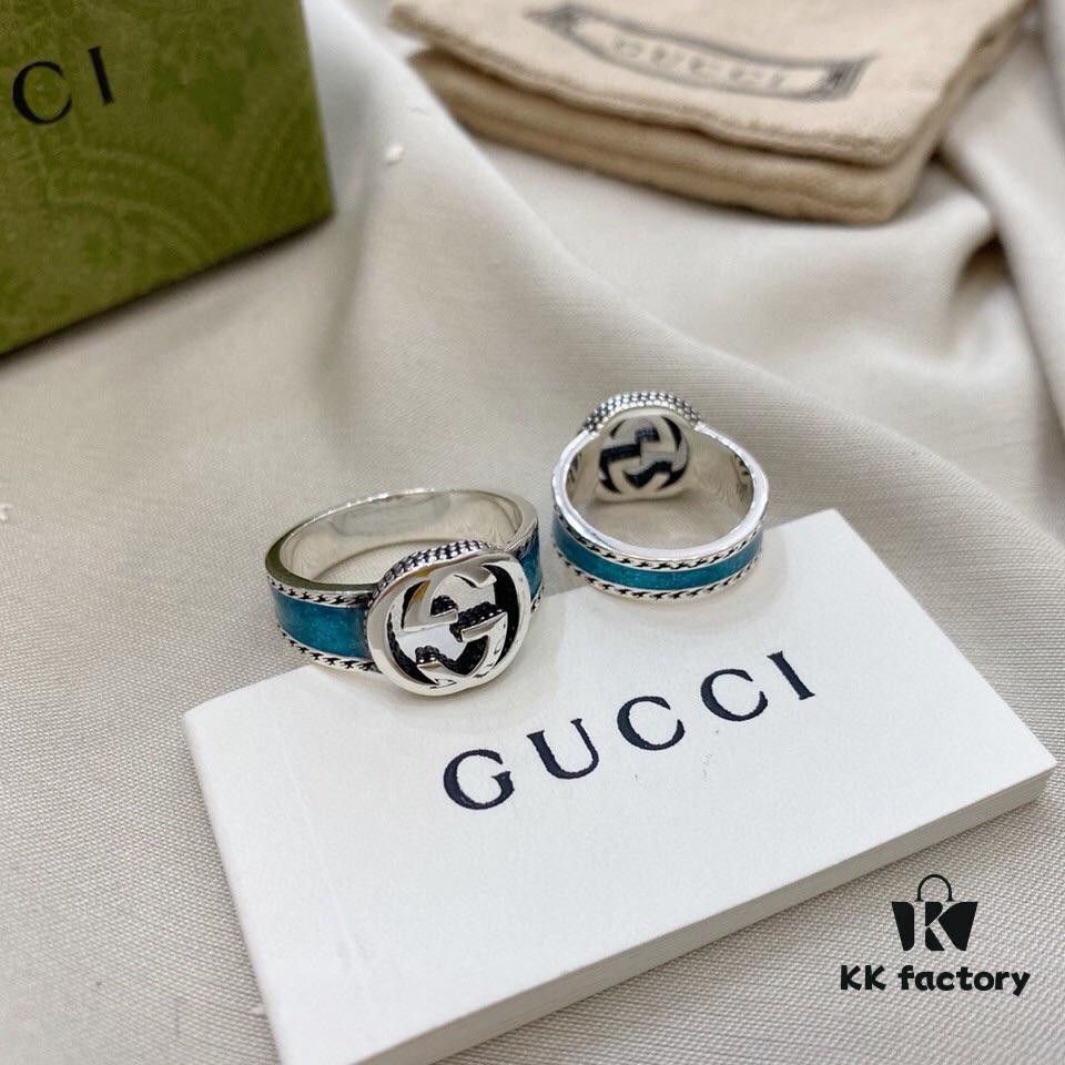 Gucci Gucci 925 Sterling Silver Interlocking Double G Enamel Ring