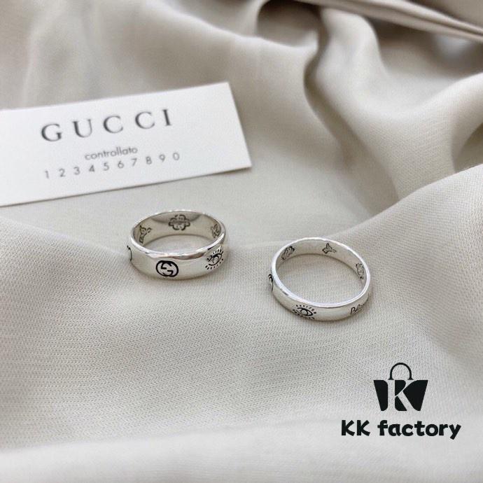 693005e912f62673a6fab1f0 Gucci Gucci 925 Sterling Silver Fearless Love Double G Floral and Bird Couple Ring