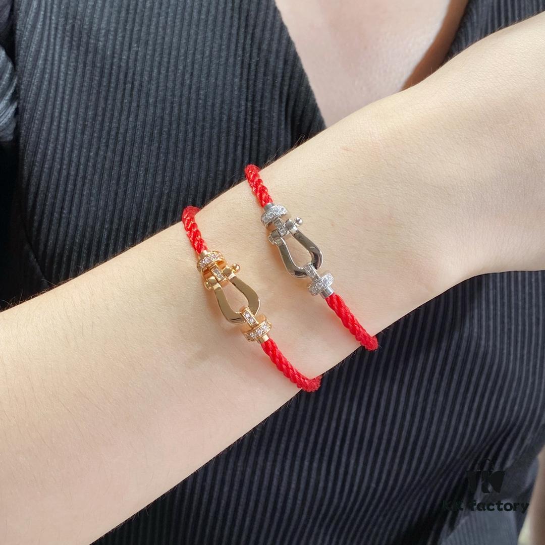 693005f912f62673a6fab201 Fred Small Half-Drilled Horseshoe Knot Red String Bracelet - High-End Custom Fashion Luxury Item, Thickened 18K Gold Plated Craftsmanship with Precision Micro-Inlay, Must-Have Accessory for Trendsetters and Influencers, Platinum Finish