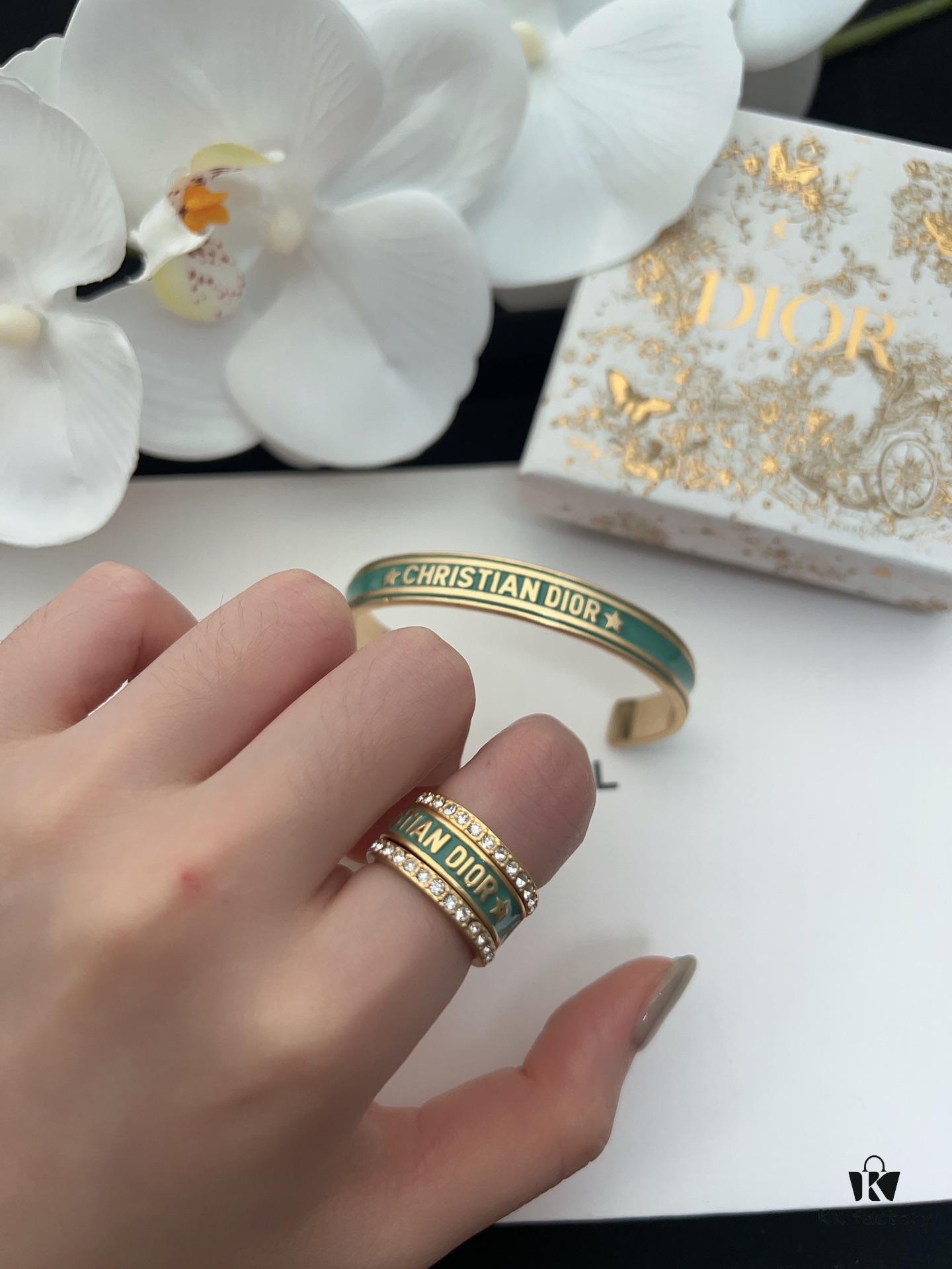 6930060812f62673a6fab215 Dior 23 Code Enamel Green Diamond Trilogy Ring Set with Bracelet