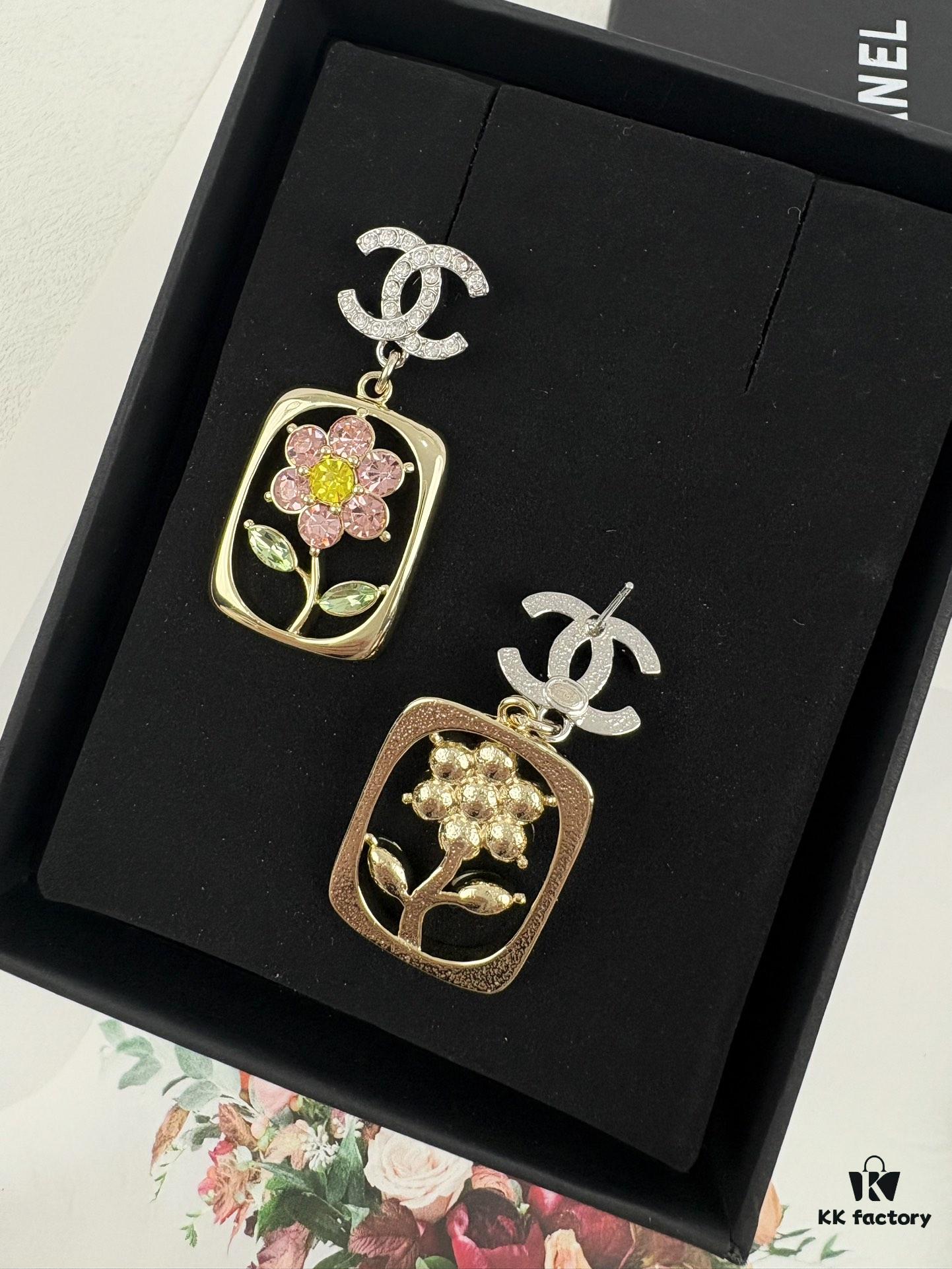 6930060c12f62673a6fab21c Xiaoxiang New Rectangular Picture Frame Surrounding Flower Colorful Rhinestone Hollow Pendant Earrings