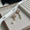 Xiaoxiang New Arrival Pink Zircon Four-Leaf Clover with Pearl Pendant Earrings