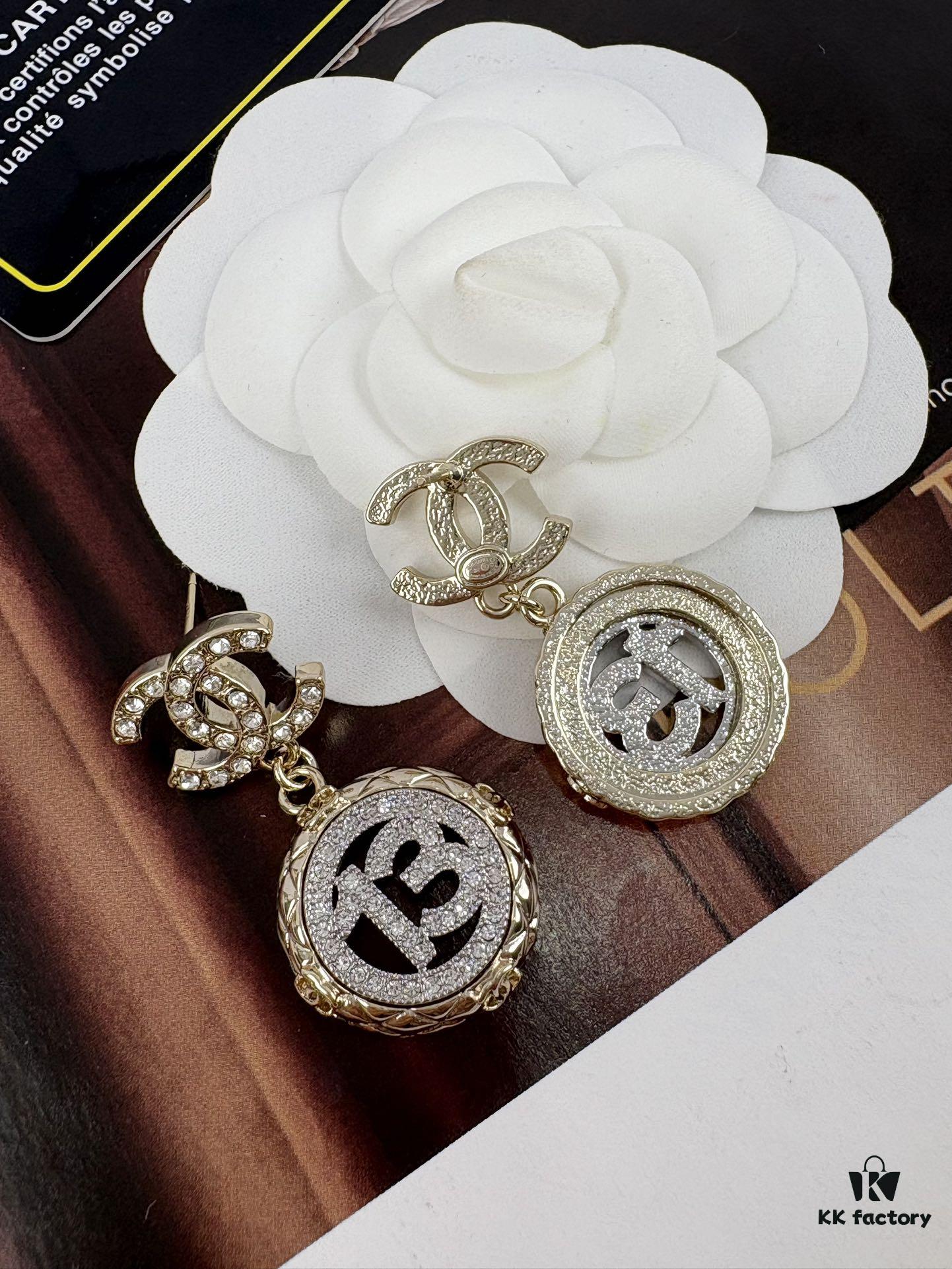 6930061112f62673a6fab221 Xiaoxiang New Arrival Golden Diamond-Quilted Round Silver Number 13 Full Diamond Hollow Pendant Large Earrings