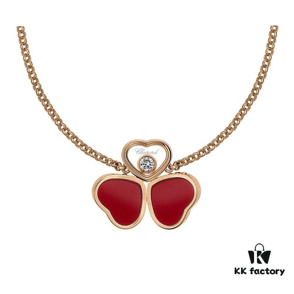 6930062612f62673a6fab244 Chopard Happy Hearts Wings Series Champagne Gold Red Agate Peacock White Shell Floating Diamond Necklace