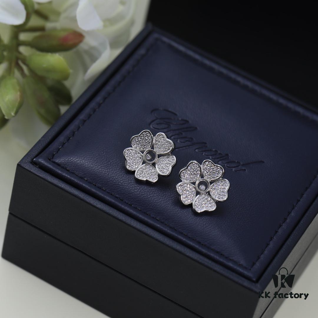 6930066012f62673a6fab28b Chopard High-End Stud Earrings with Signature Moving Diamond, 18K Rose Gold and White Gold, Hypoallergenic Silver Pin, Logo on Glass