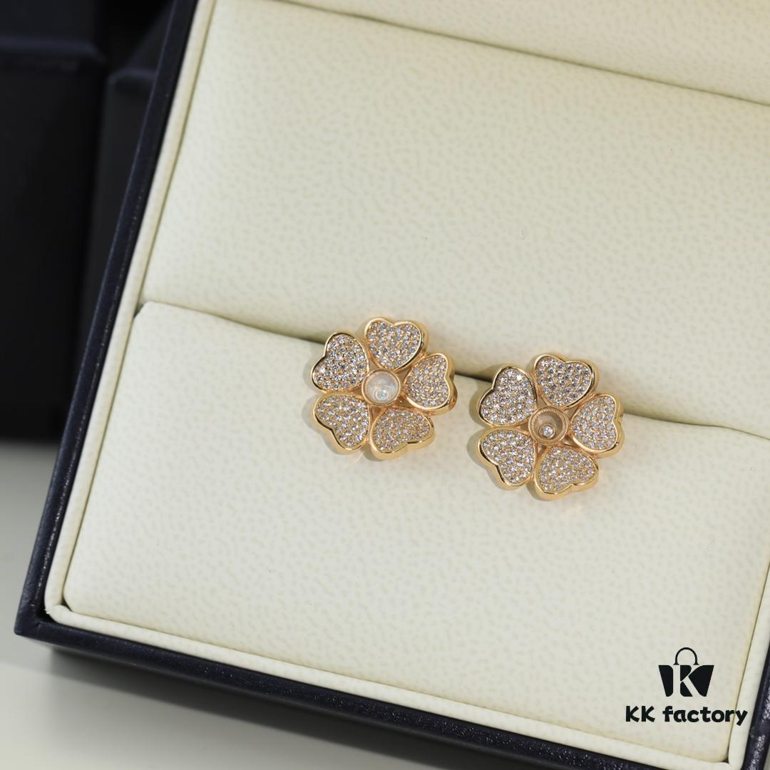 6930066112f62673a6fab28c Chopard High-End Stud Earrings with Signature Moving Diamond, 18K Rose Gold and White Gold, Hypoallergenic Silver Pin, Logo on Glass