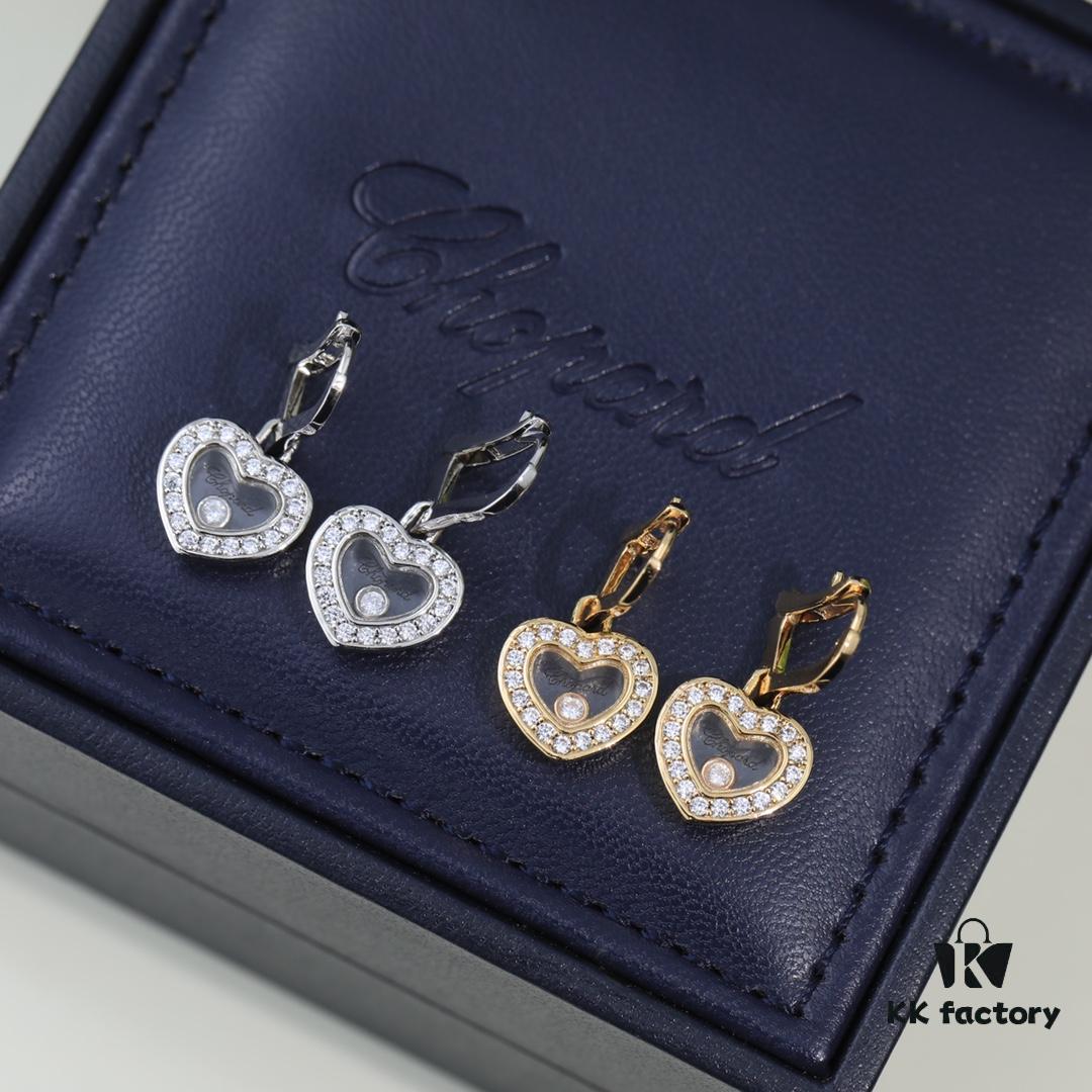 6930066412f62673a6fab290 Chopard High-End Stud Earrings with Diamond Encased in Glass, 18K Rose Gold and White Gold, Hypoallergenic, Heart Design with Logo on Glass