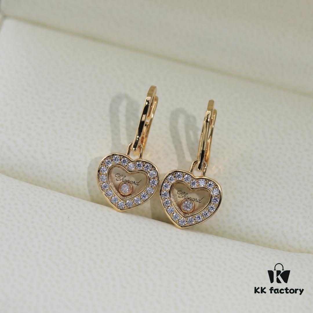 6930066412f62673a6fab291 Chopard High-End Stud Earrings with Diamond Encased in Glass, 18K Rose Gold and White Gold, Hypoallergenic, Heart Design with Logo on Glass
