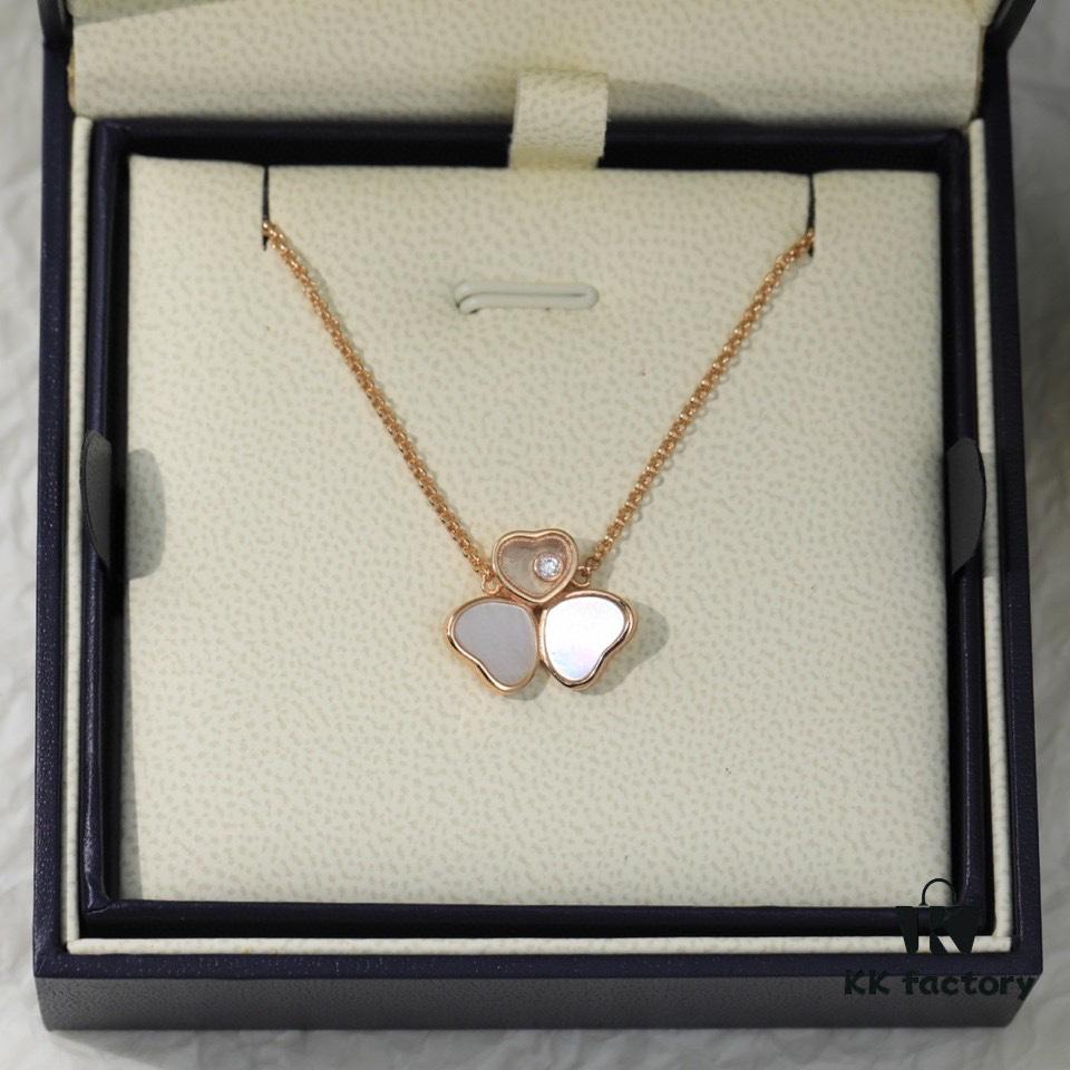 Chopard Angel Necklace - Lucky Chopard with Iconic Moving Diamond, S925 Sterling Silver, 18K Rose Gold Plated, Original Logo and Tag, Adjustable Chain
