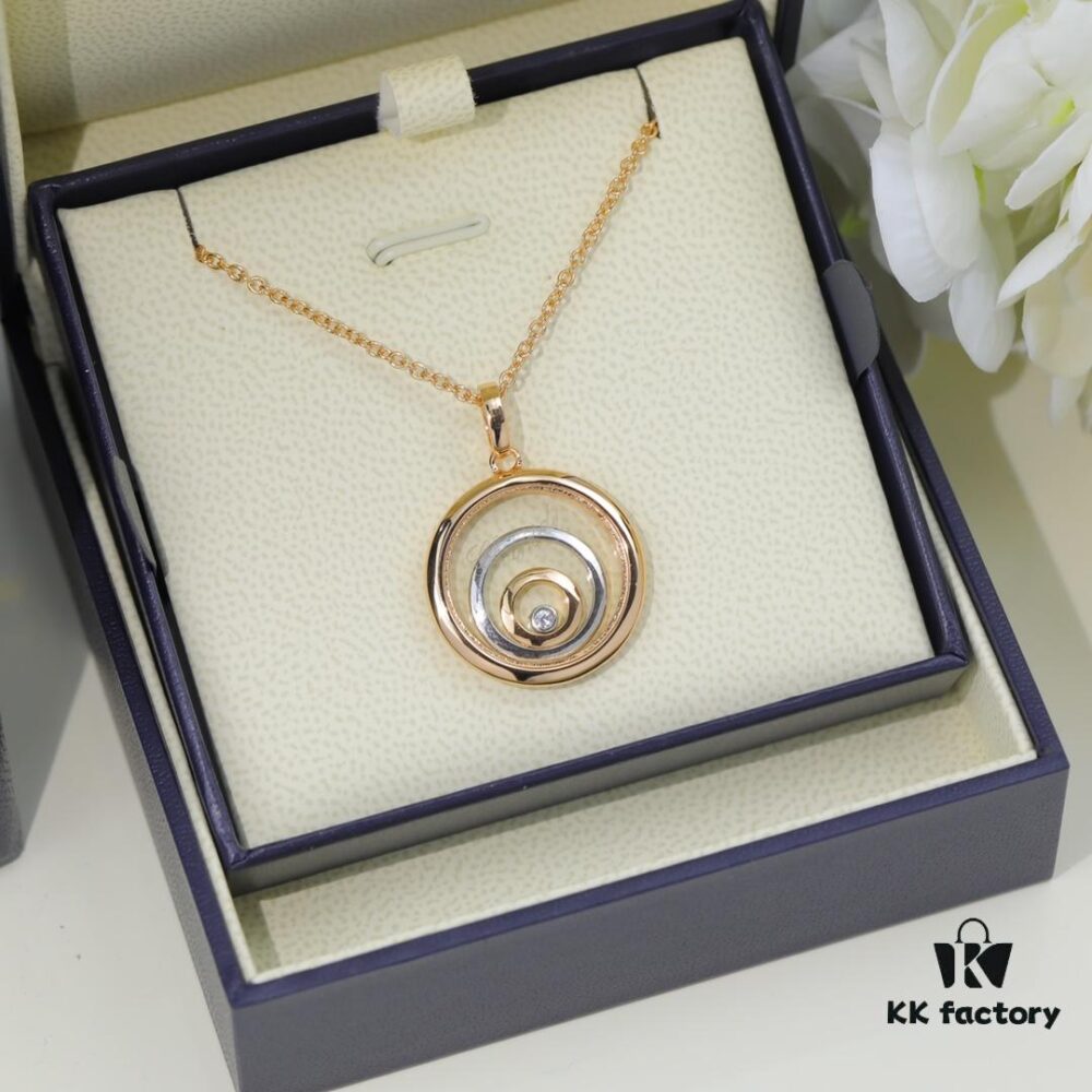 6930067712f62673a6fab2ab Chopard Necklace: Iconic Lucky Chopard with Moving Diamond, 18K Rose Gold Plated Adjustable Three-Ring Pendant