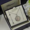 Chopard Necklace: Iconic Lucky Chopard with Moving Diamond, 18K Rose Gold Plated Adjustable Three-Ring Pendant