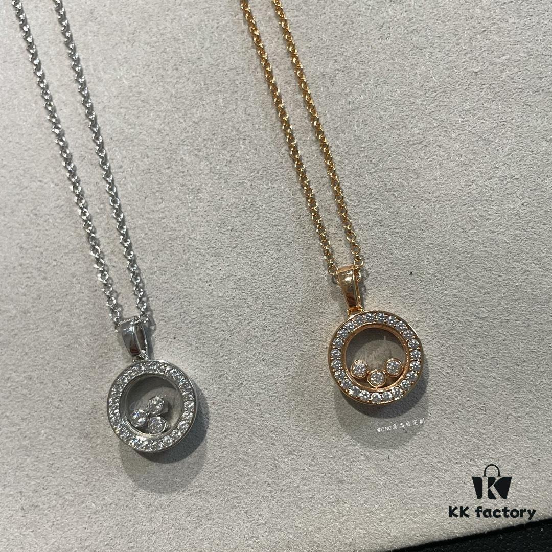6930069912f62673a6fab2d1 Chopard Happy Diamonds Collection Fully Paved Round Necklace with Movable Diamond Heart Pendant