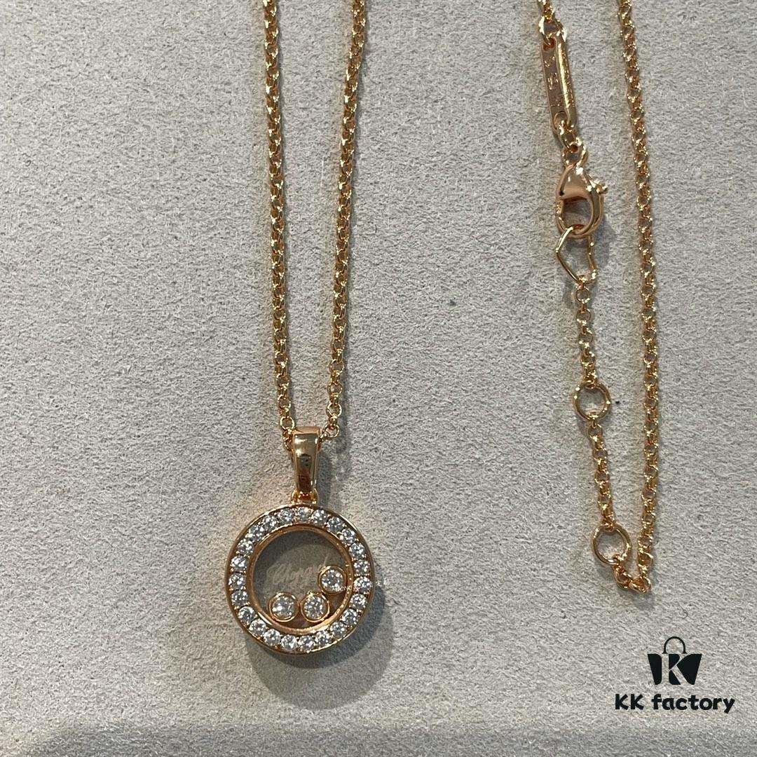 6930069912f62673a6fab2d2 Chopard Happy Diamonds Collection Fully Paved Round Necklace with Movable Diamond Heart Pendant