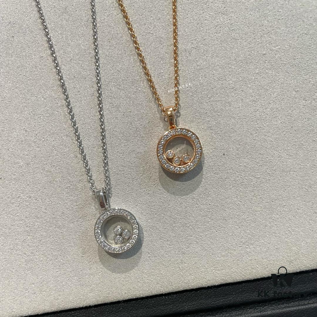 6930069a12f62673a6fab2d5 Chopard Happy Diamonds Collection Fully Paved Round Necklace with Movable Diamond Heart Pendant