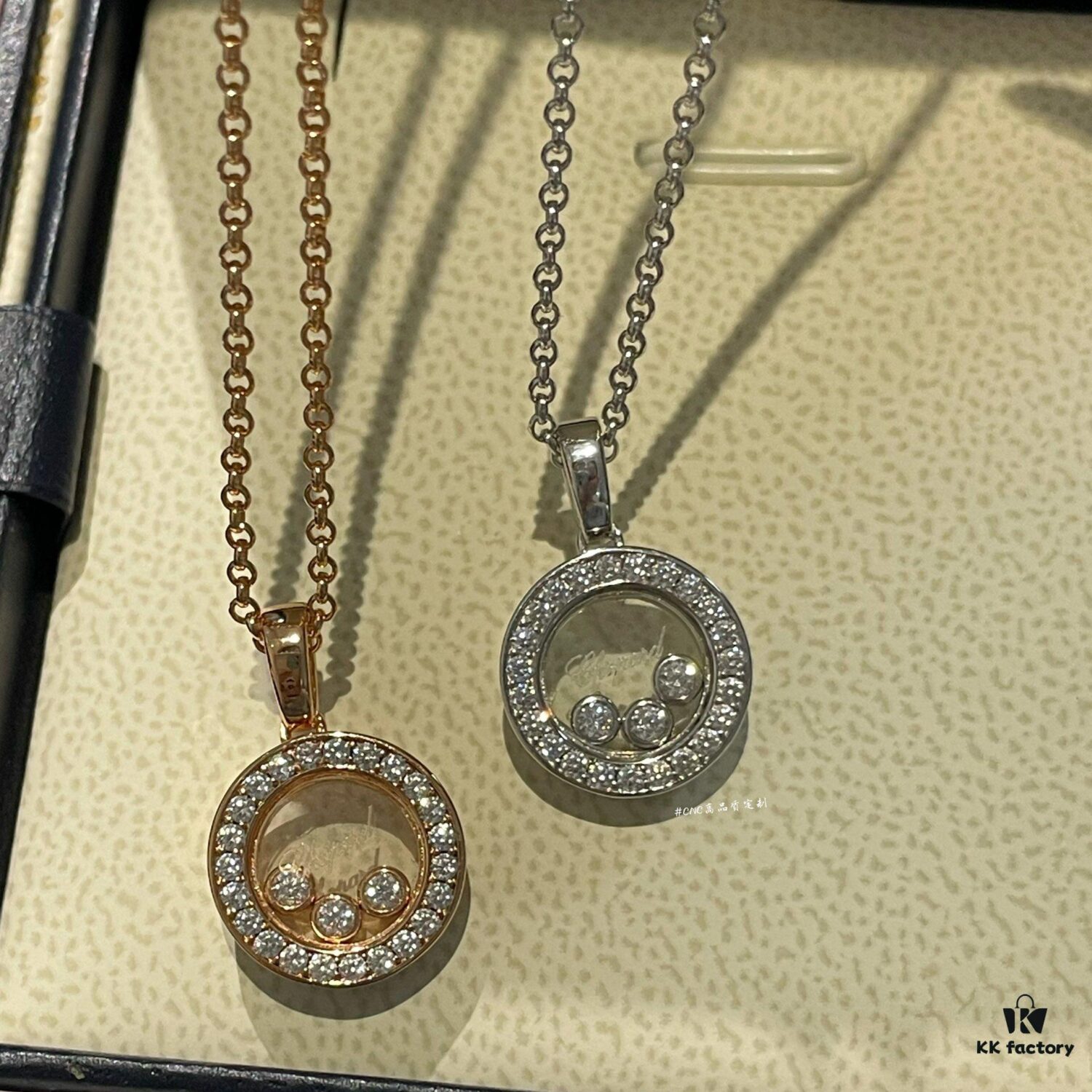 6930069b12f62673a6fab2d6 Chopard Happy Diamonds Collection Fully Paved Round Necklace with Movable Diamond Heart Pendant