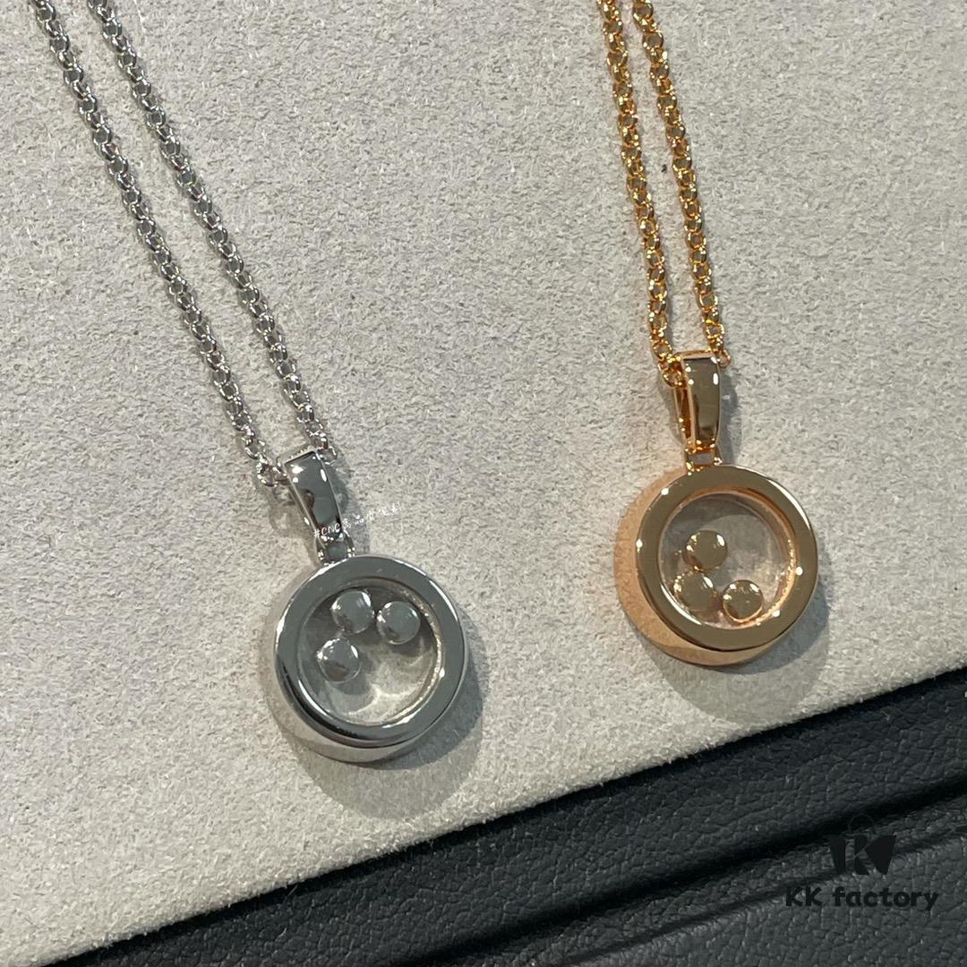 6930069e12f62673a6fab2d8 Chopard Happy Diamonds Collection Fully Paved Round Necklace with Movable Diamond Heart Pendant