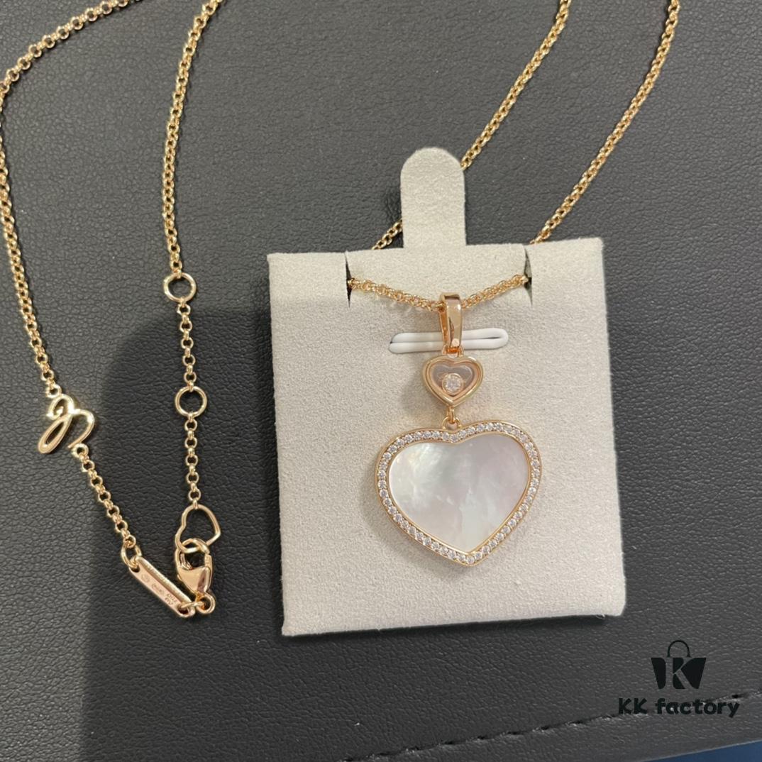 XB Peach Heart Edge Diamond Necklace, White Shell Version