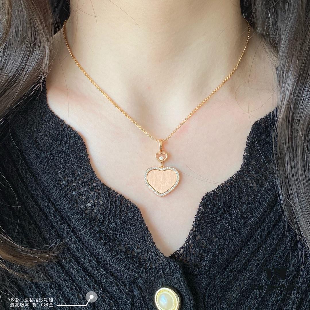 693006b612f62673a6fab2ff Chopard Heart Pendant Necklace with Zircon Accents, High-Quality K-Gold Finish, Sparkling and Elegant