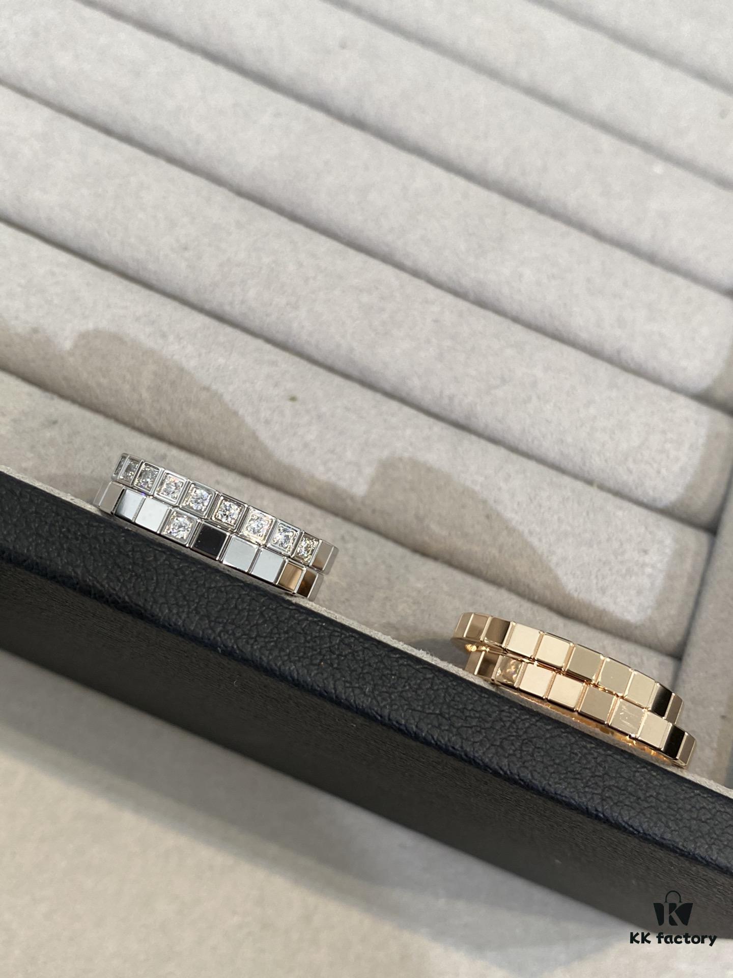 693006e212f62673a6fab344 New Chopard Ice Cube Series Ring, Same Style as Zhu Yilong's, Precision-Carved Mini Ice Block Ring with Single or Ten Diamonds, White Gold and Rose Gold Narrow Version