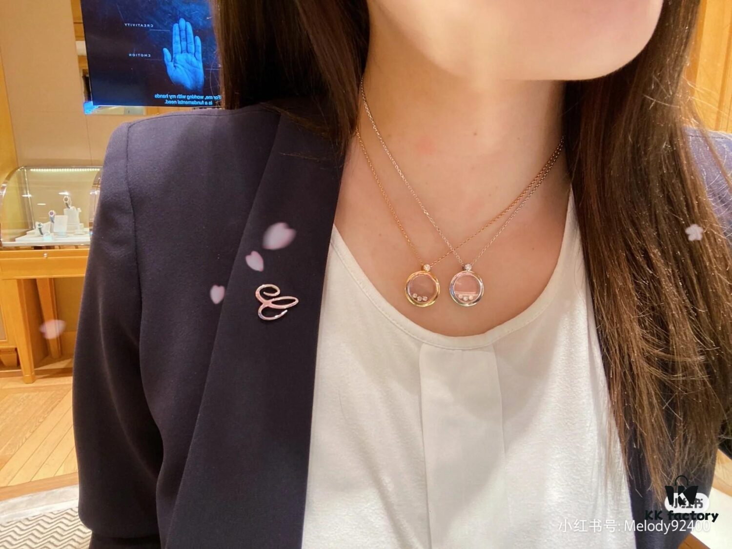 6930071912f62673a6fab398 Chopard Happy Stars Necklace in Champagne Gold and White Gold, In Stock