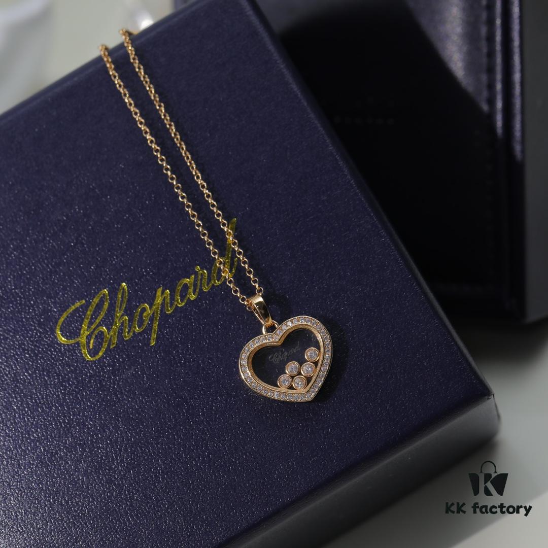 Chopard Necklace - Lucky Chopard with Iconic Moving Diamonds, 18K Rose Gold Plated, Adjustable Length