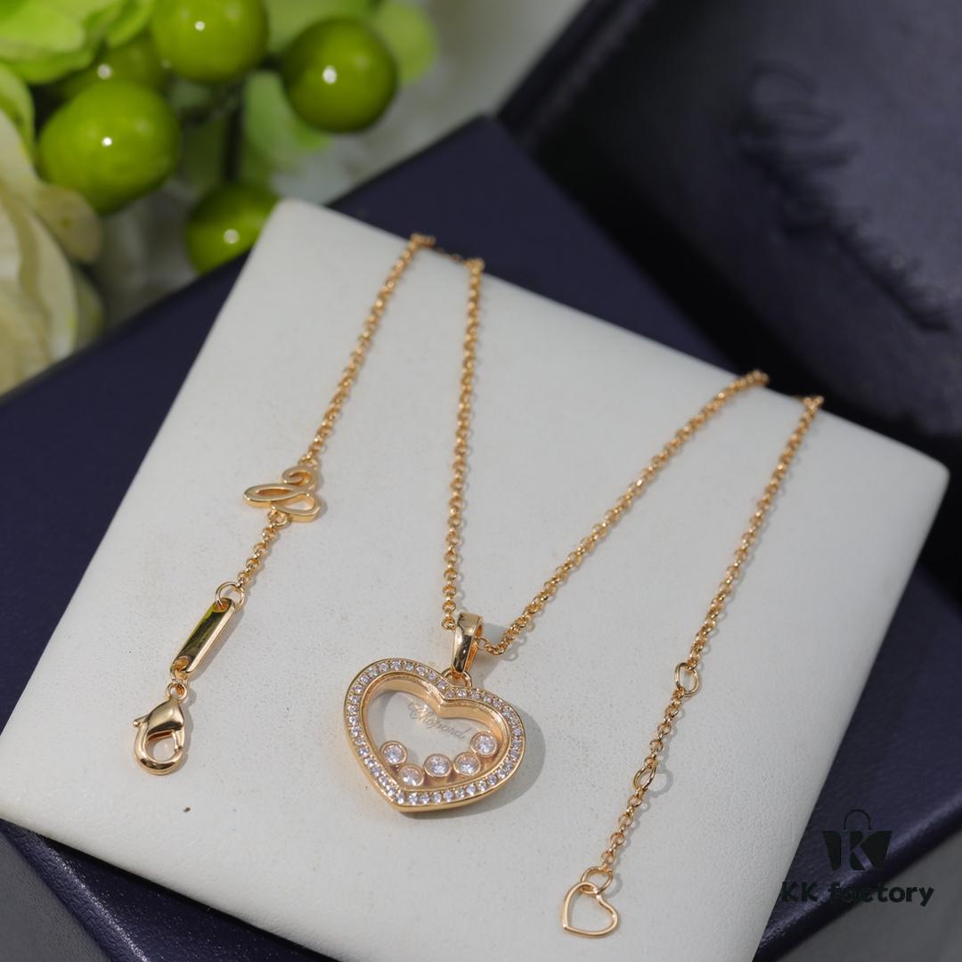 Chopard Necklace - Lucky Chopard with Iconic Moving Diamonds, 18K Rose Gold Plated, Adjustable Length